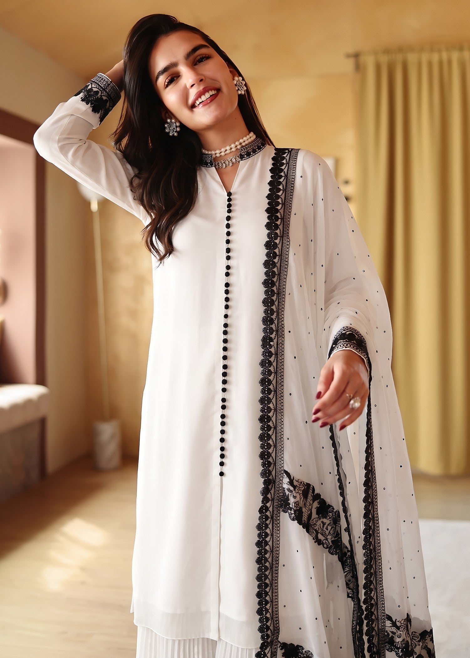 Buy Off-White Embroidered Pishwas Suit Online in Dubai DXB UAE Abudhabi Meena Bazaar