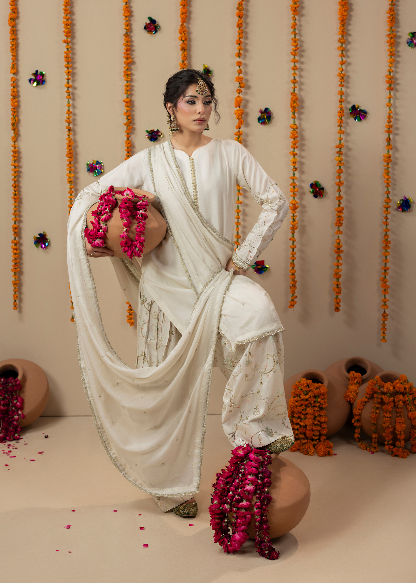 Buy Off-White Raw Silk Embroidered Pakistani Suit Online in Dubai DXB UAE Abudhabi Meena Bazaar