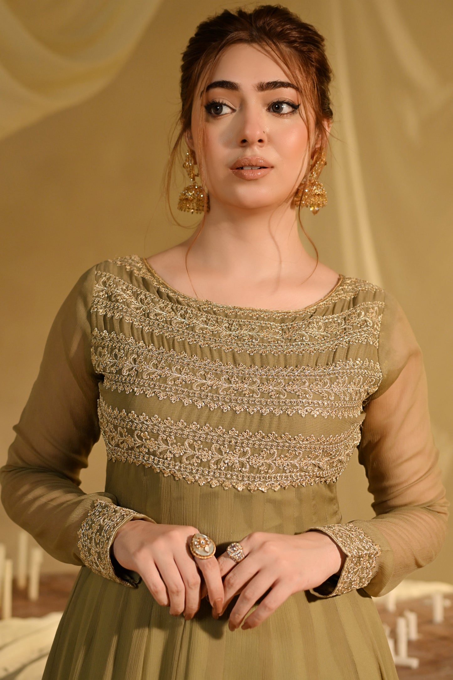 Buy Olive Green Chiffon Festive Wear Suit Online in Dubai DXB UAE Abudhabi Meena Bazaar