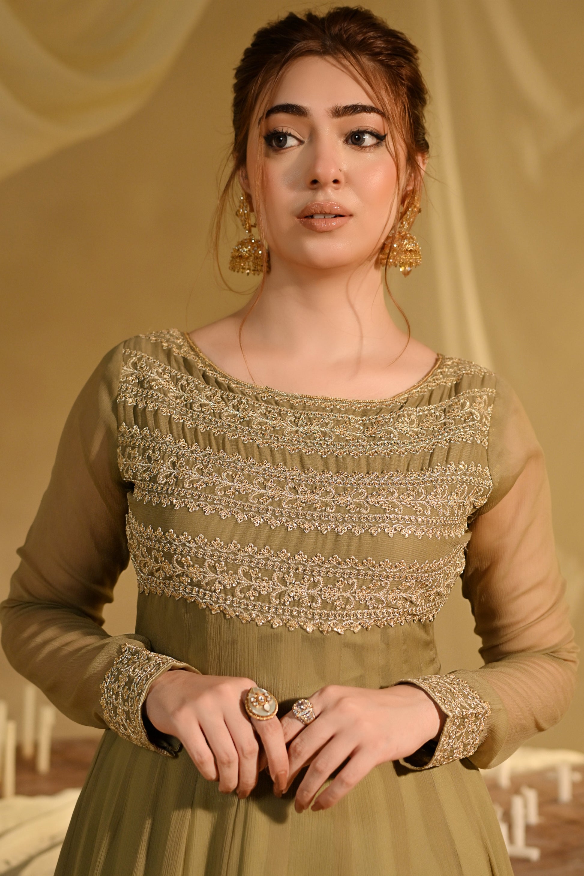 Buy Olive Green Chiffon Festive Wear Suit Online in Dubai DXB UAE Abudhabi Meena Bazaar