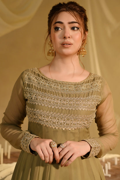 Buy Olive Green Chiffon Festive Wear Suit Online in Dubai DXB UAE Abudhabi Meena Bazaar