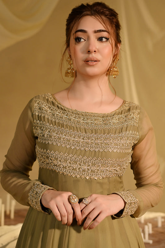 Buy Olive Green Chiffon Festive Wear Suit Online in Dubai DXB UAE Abudhabi Meena Bazaar