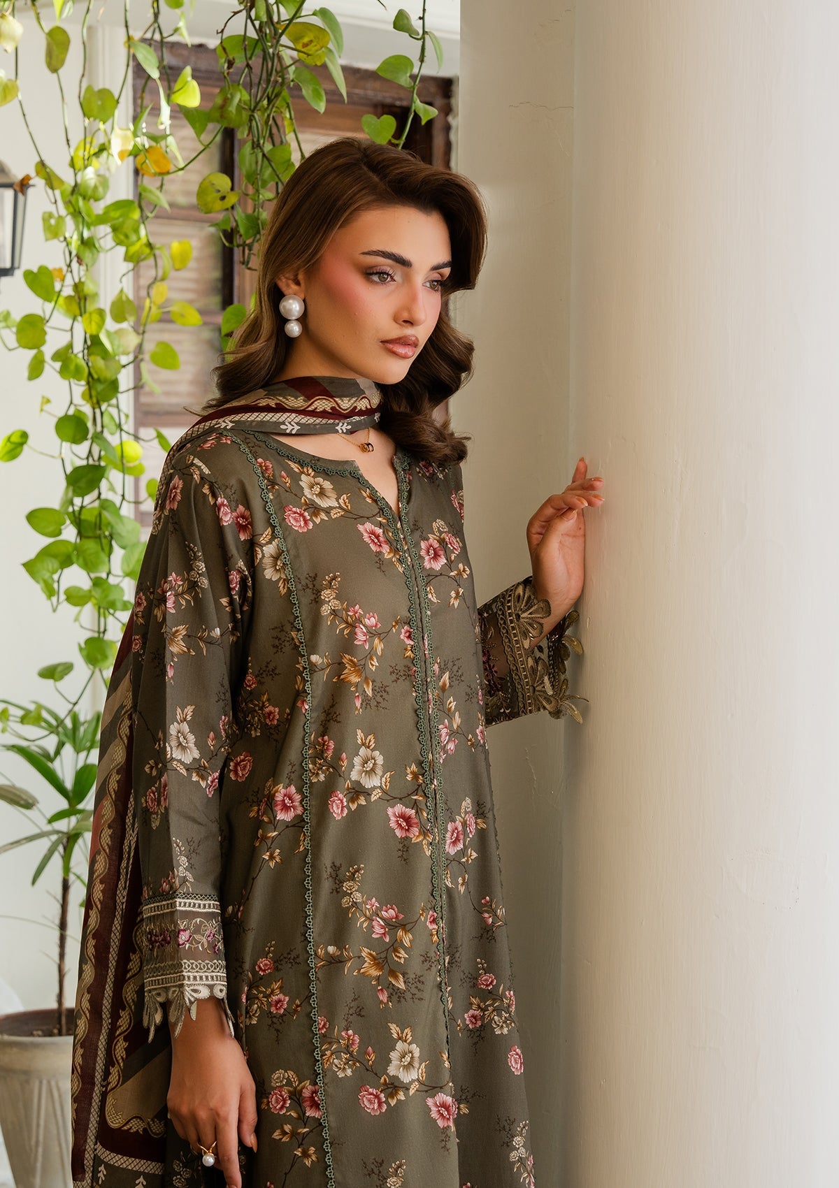 Buy Olive Green Embroidered Lawn Dress Material Online in Sri Lanka India Australia