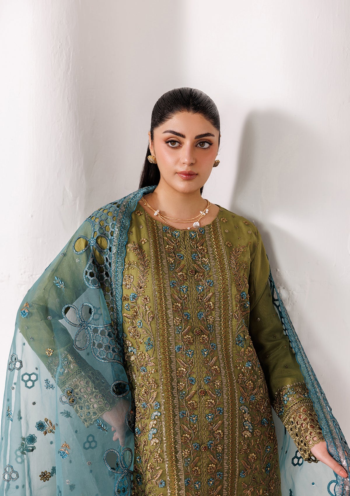 Buy Olive Green Organza Embroidered Festive Wear Suit Online in Sri Lanka India Australia