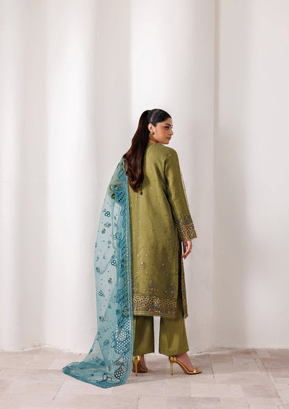 Buy Olive Green Organza Embroidered Pakistani Designer Suit Online in Dubai DXB UAE Abudhabi Meena Bazaar