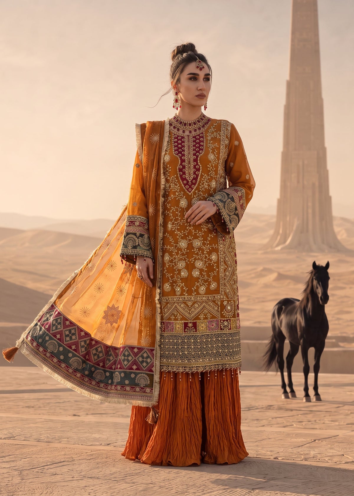 Buy Orange Organza Lehenga Choli Online in Dubai DXB UAE Abudhabi Meena Bazaar