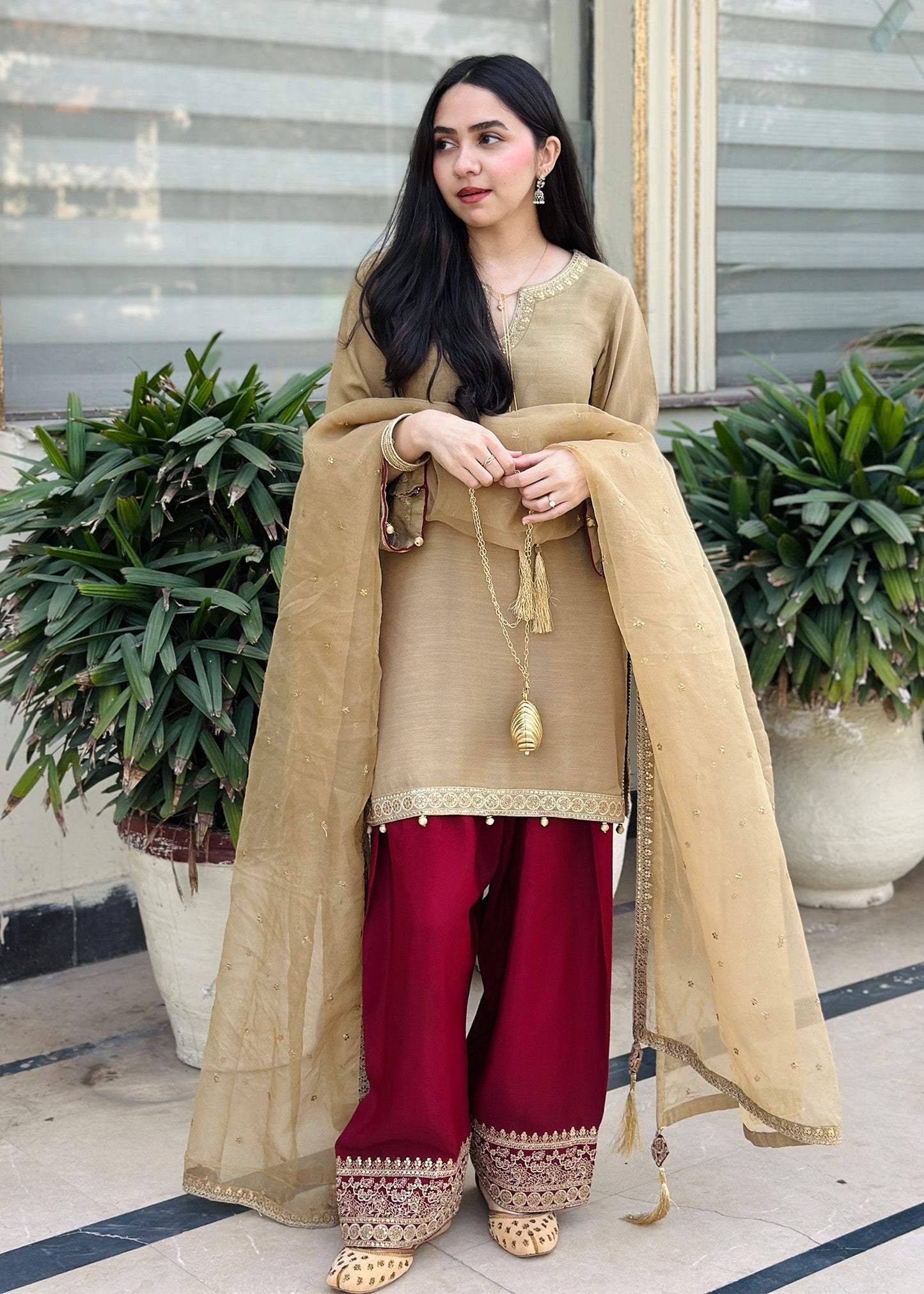Buy Pakistani Farshi Shalwar Raw Silk Embroidered Online in Dubai DXB UAE Abudhabi Meena Bazaar