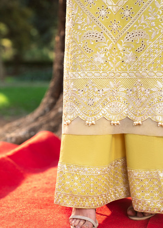 Buy Pale Yellow Embroidered Lawn Pakistani Suit Online in Dubai DXB UAE Abudhabi Meena Bazaar