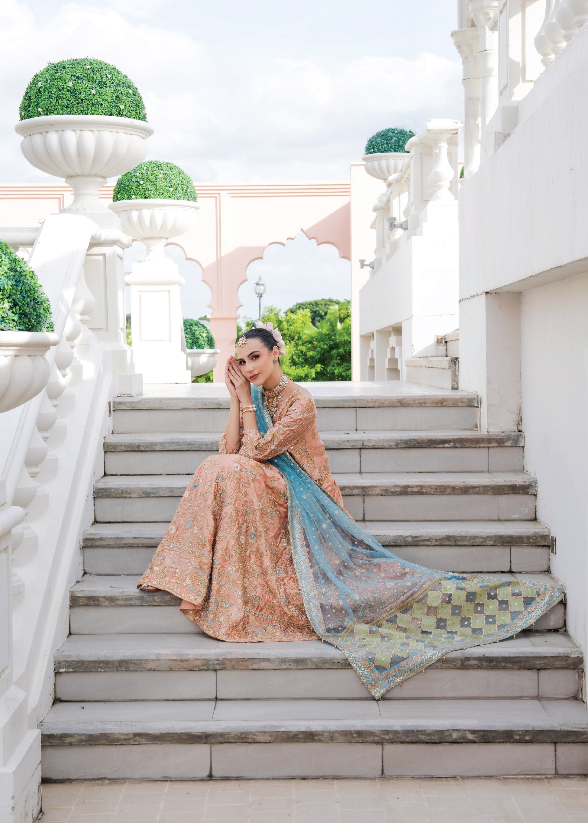 Buy Peach Embroidered Chiffon Pakistani Suit Online in Dubai UAE Abudhabi Ajman Sharjah