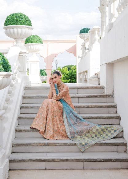 Buy Peach Embroidered Chiffon Pakistani Suit Online in Dubai UAE Abudhabi Ajman Sharjah