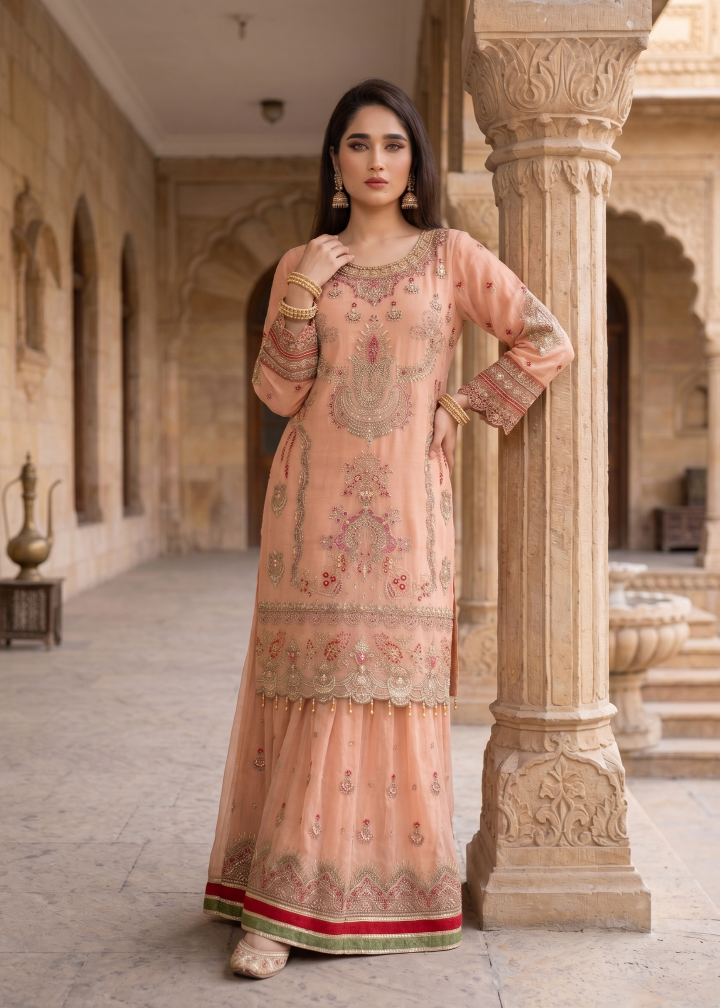 Buy Peach Embroidered Festive Wear Suit Online in Sri Lanka India Australia