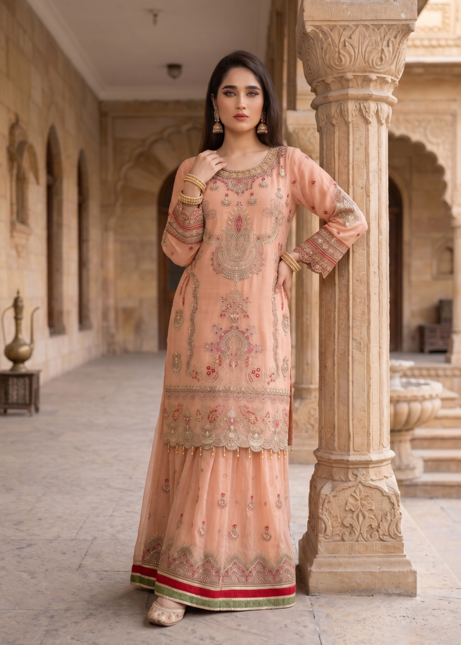 Buy Peach Embroidered Festive Wear Suit Online in Sri Lanka India Australia