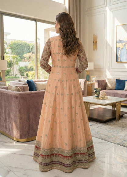 Buy Peach Pink Embroidered Organza Pakistani Suit Online in Dubai DXB UAE Abudhabi Meena Bazaar