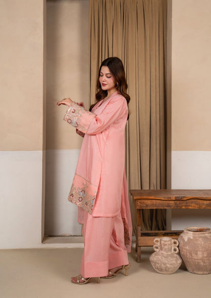 Buy Peach Pink Embroidered Tunic Kurta Farshi Shalwar Online in Dubai DXB UAE Abudhabi Meena Bazaar