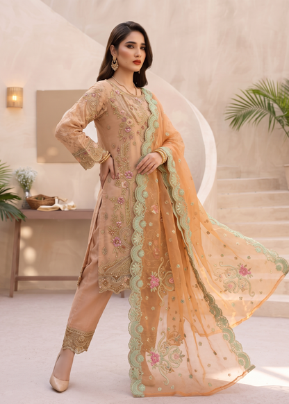 Buy Peach Pink Organza Pakistani Suit Online in Dubai DXB UAE Abudhabi Meena Bazaar
