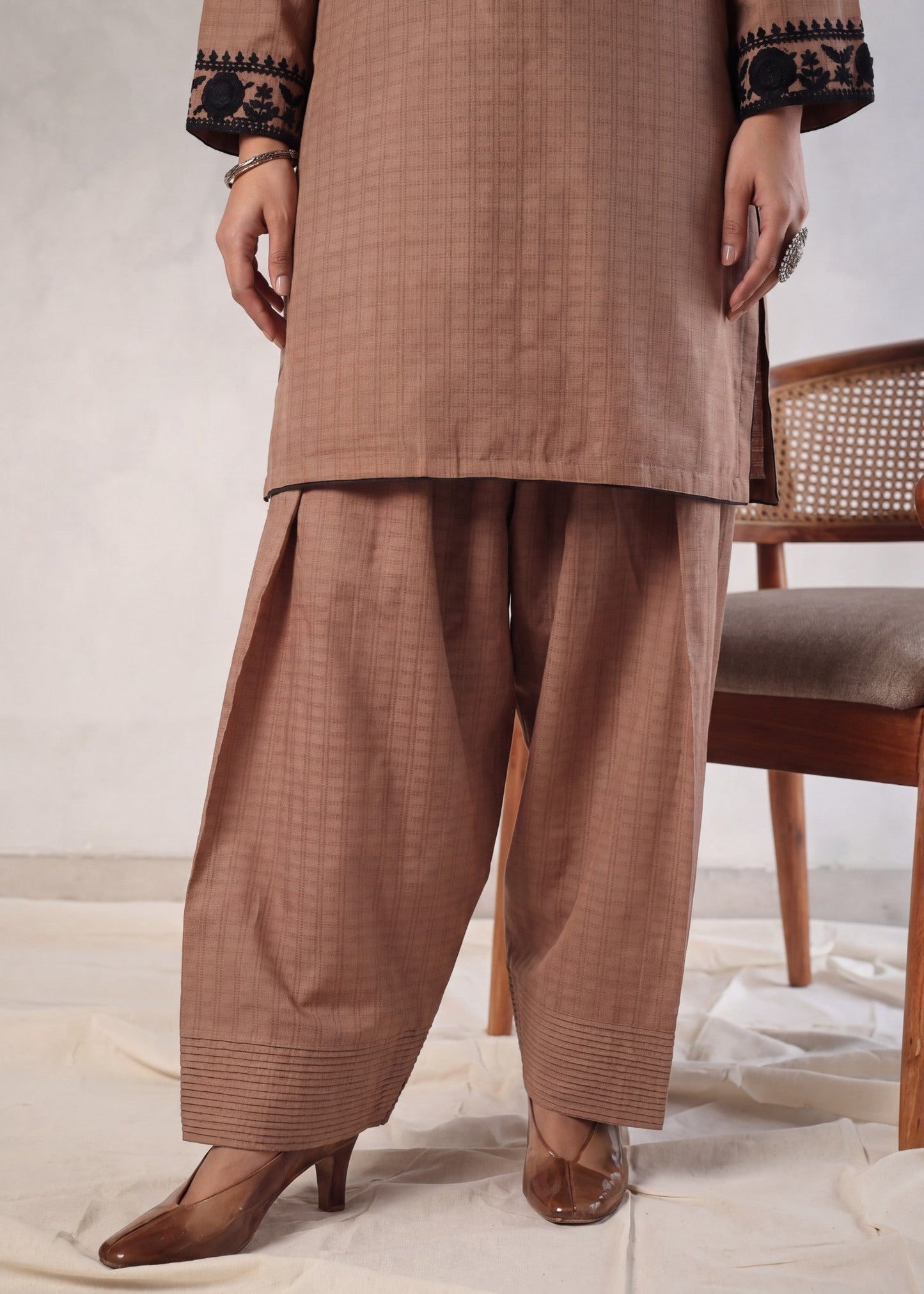 Buy Pecan Brown Embroidered Lawn Suit Online in KSA Riyadh Saudi Arabia Oman Bahrain Qatar