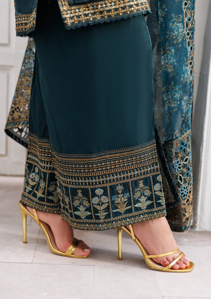Buy Pine Green Embroidered Organza Dress Material Online in Dubai DXB UAE Abudhabi Meena Bazaar
