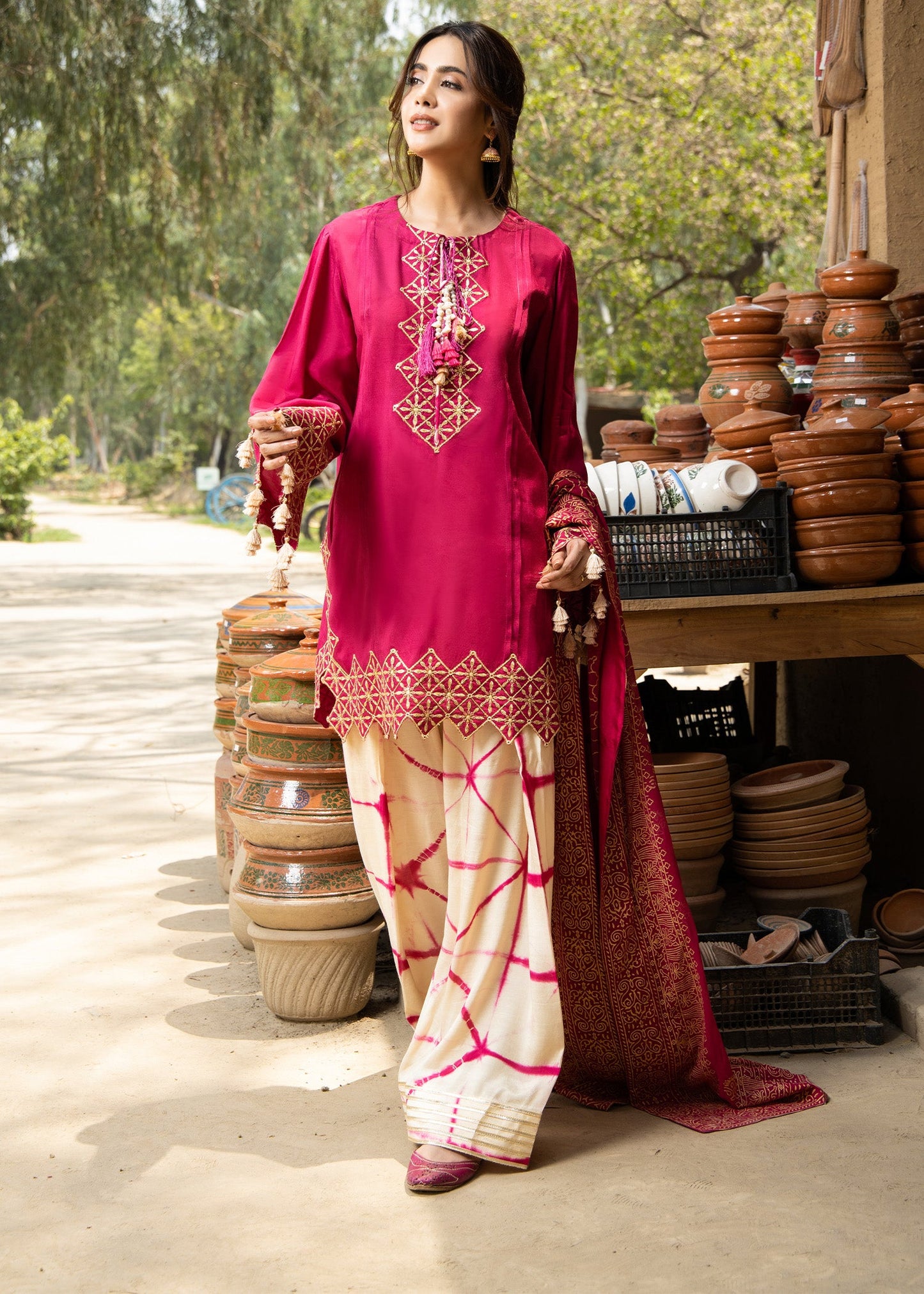 Buy Pink Embroidered Farshi Shalwar Kameez Online in Dubai DXB UAE Abudhabi Meena Bazaar