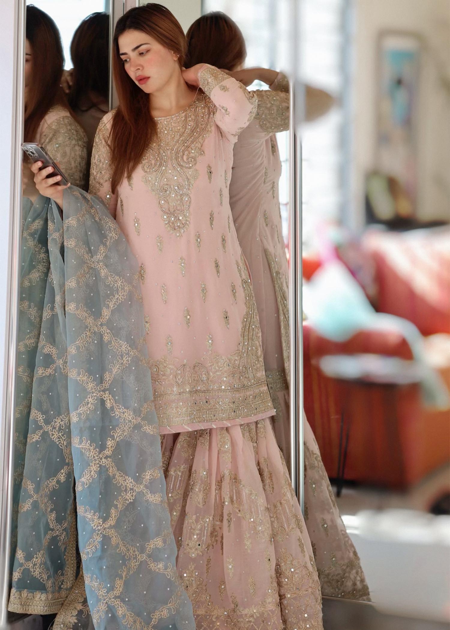 Buy Pink Hand Embroidered Chiffon Outfit Online in Dubai DXB UAE Abudhabi Meena Bazaar
