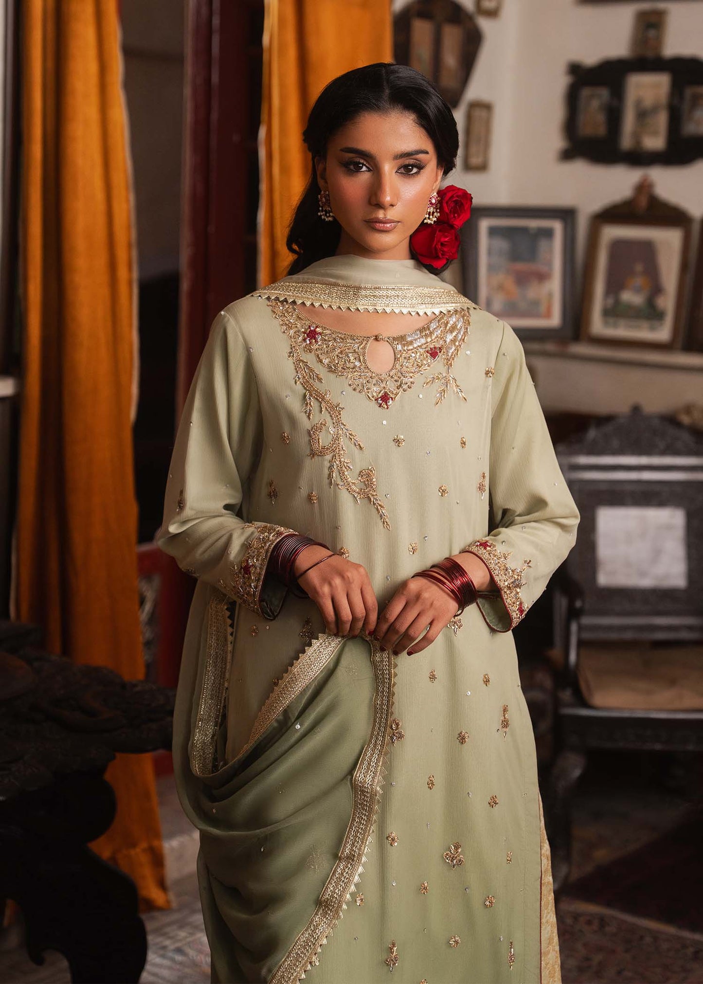 Buy Pistachio Green Chiffon Dress Material Online in Sri Lanka India Australia