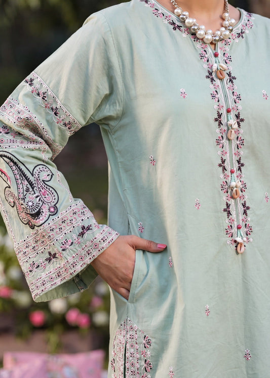 Buy Pistachio Green Embroidered Lawn Dress Material Online in Sri Lanka India Australia