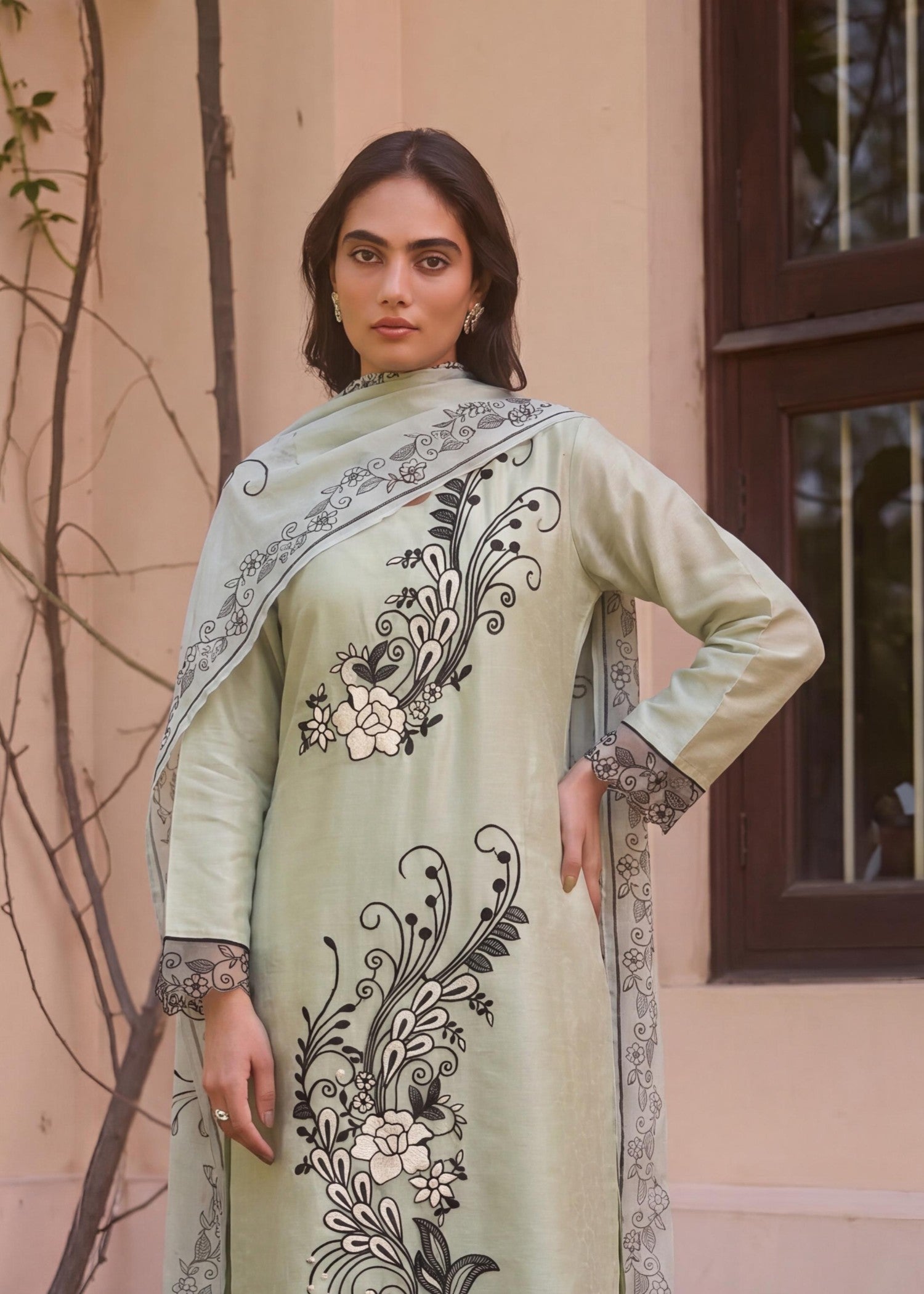 Buy Pistachio Green Embroidered Lawn Pakistani Suit Online in Dubai UAE Abudhabi Ajman Sharjah