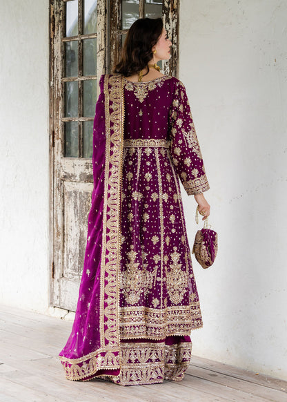 Buy Plum Gold Embroidered Chiffon Suit Online in Dubai DXB UAE Abudhabi Meena Bazaar