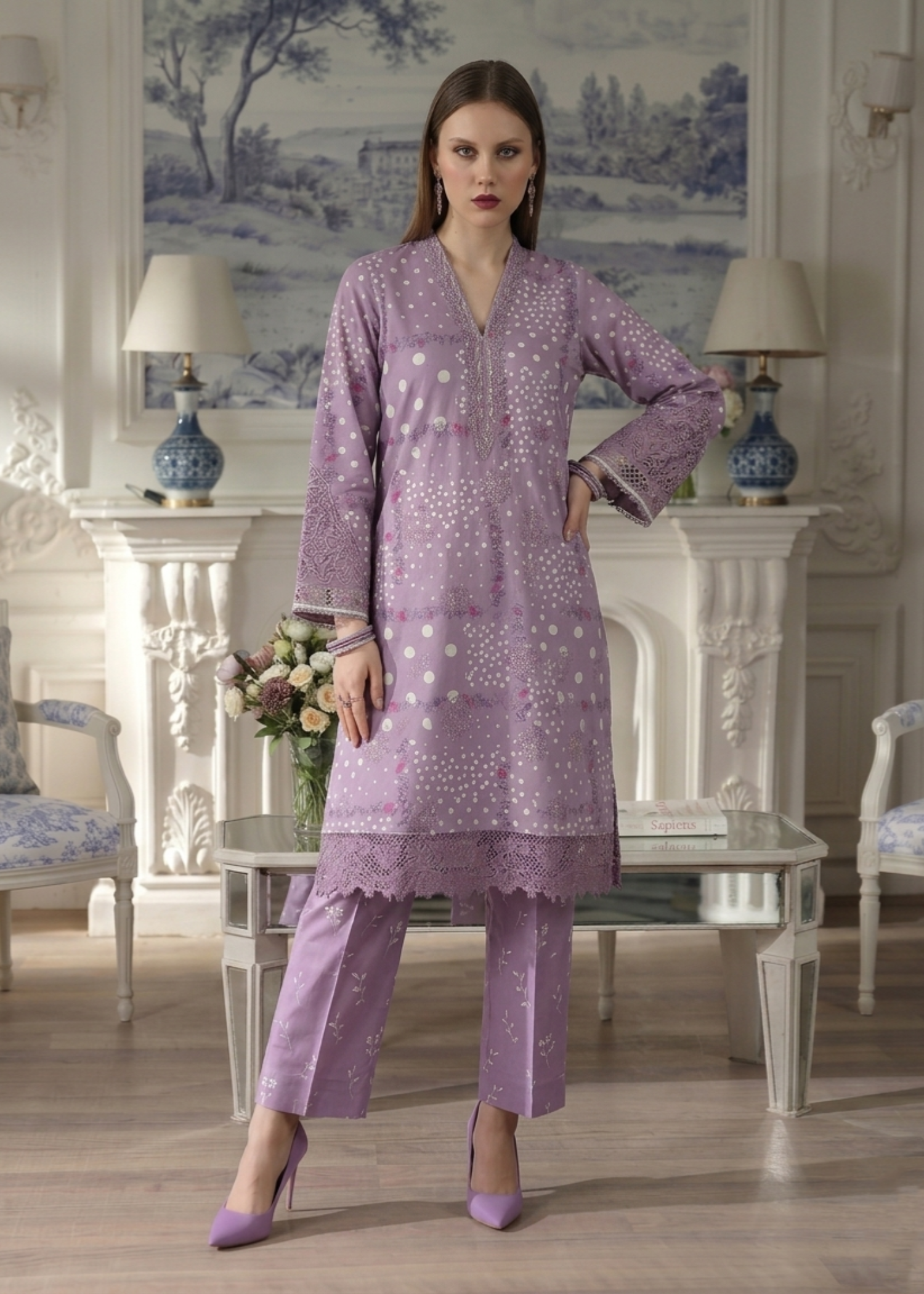 Buy Purple Ash Embroidered Lawn 3 Piece Suit Online in Dubai DXB UAE Abudhabi Meena Bazaar