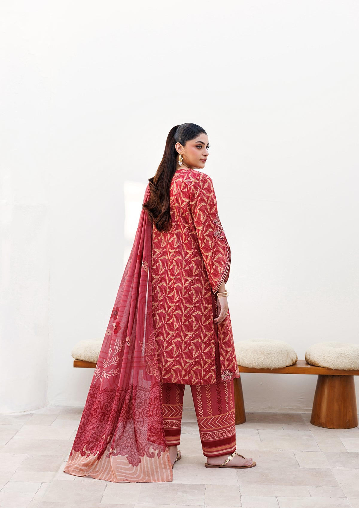 Buy Red Embroidered Lawn Pakistani Suit Online in Dubai DXB UAE Abudhabi Meena Bazaar