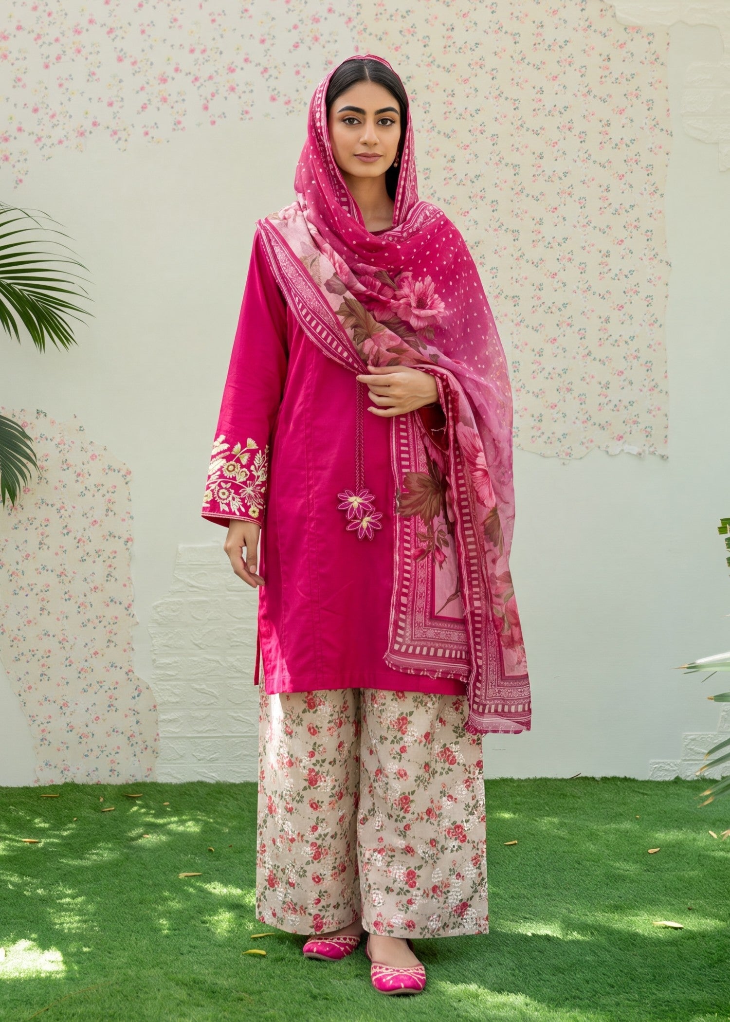 Buy Red Embroidered Lawn Pakistani Suit Online in Dubai DXB UAE Abudhabi Meena Bazaar