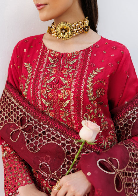 Buy Red Embroidered Organza Pakistani Suit Online in Dubai DXB UAE Abudhabi Meena Bazaar