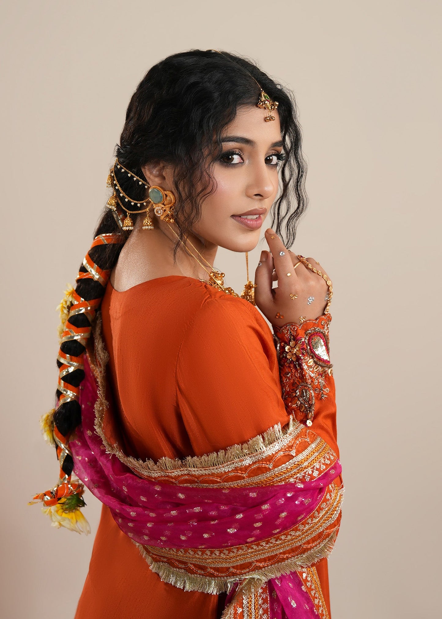 Buy Rust Orange Organza Dupatta Sharara Set Online in Dubai DXB UAE Abudhabi Meena Bazaar