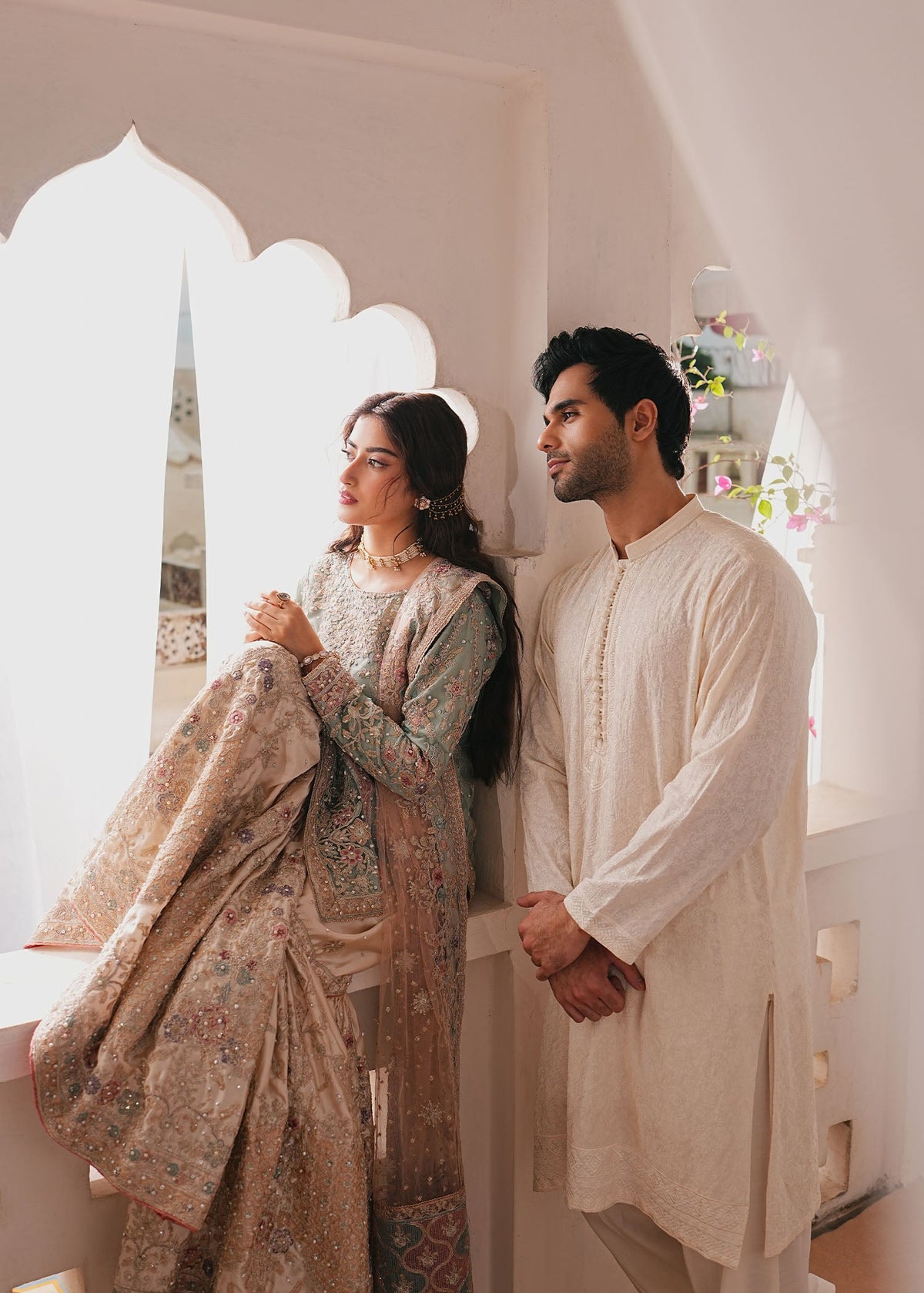 Buy Sage Green Net Embroidered Gharara Online in Dubai DXB UAE Abudhabi Meena Bazaar