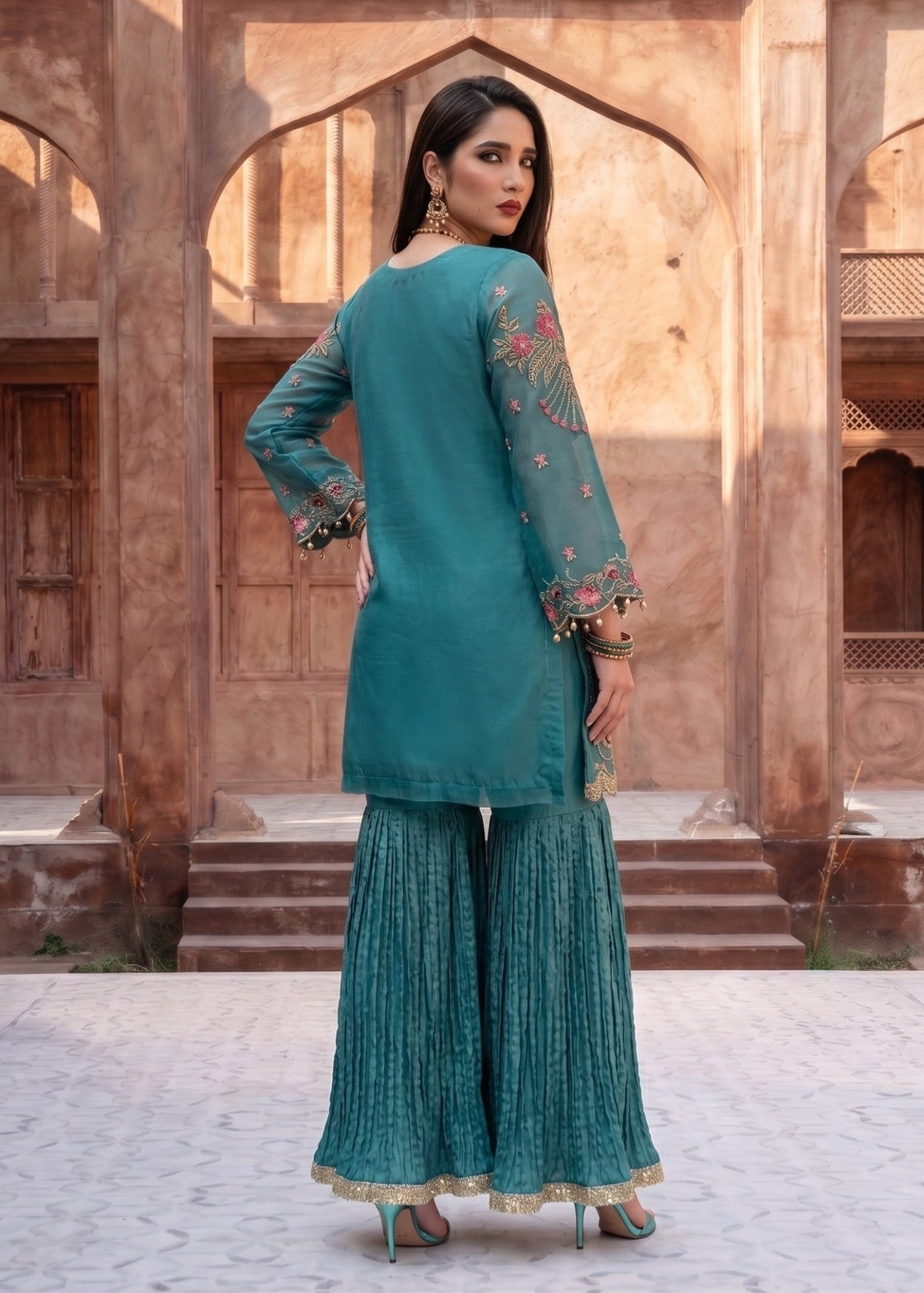Buy Sea Green Kattan Silk Gharara Online in Sri Lanka India Australia