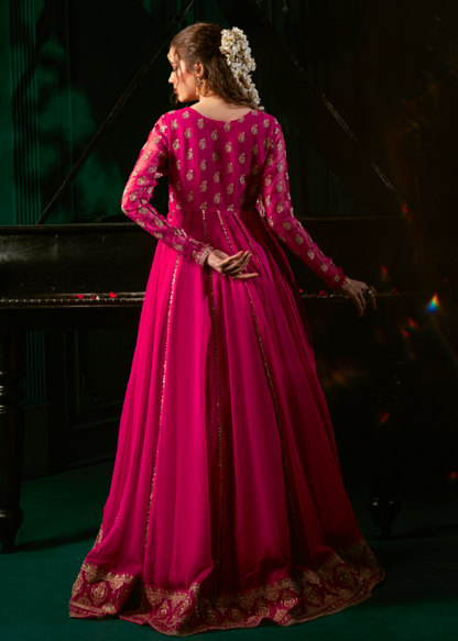 Buy Shocking Pink Chiffon Embroidered Festive Suit Online in Dubai DXB UAE Abudhabi Meena Bazaar