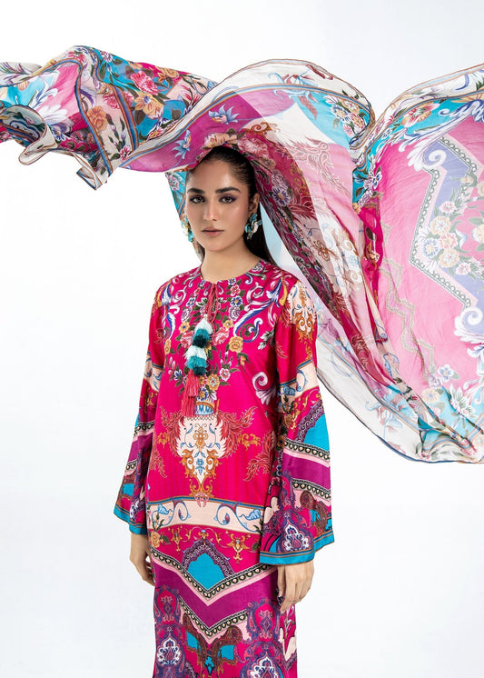 Buy Shocking Pink Raw Silk Kaftan Capri Dupatta Online in Dubai DXB UAE Abudhabi Meena Bazaar