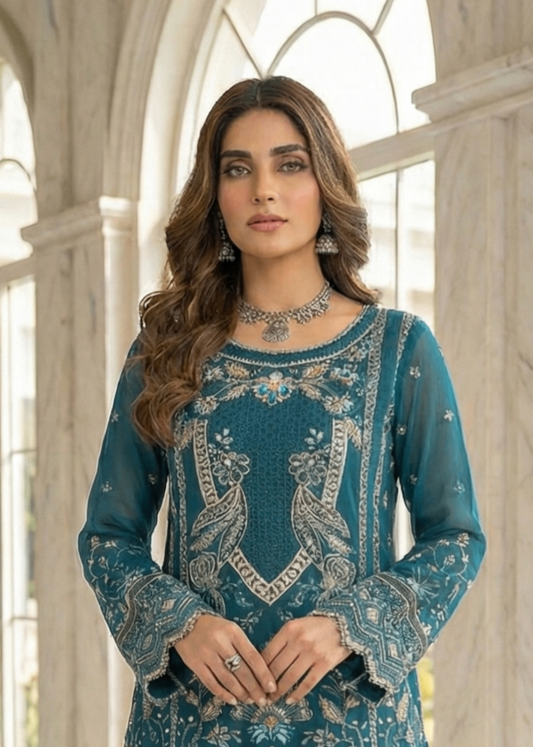 Buy Teal Crush Sharara Chiffon Dupatta Online in Dubai DXB UAE Abudhabi Meena Bazaar