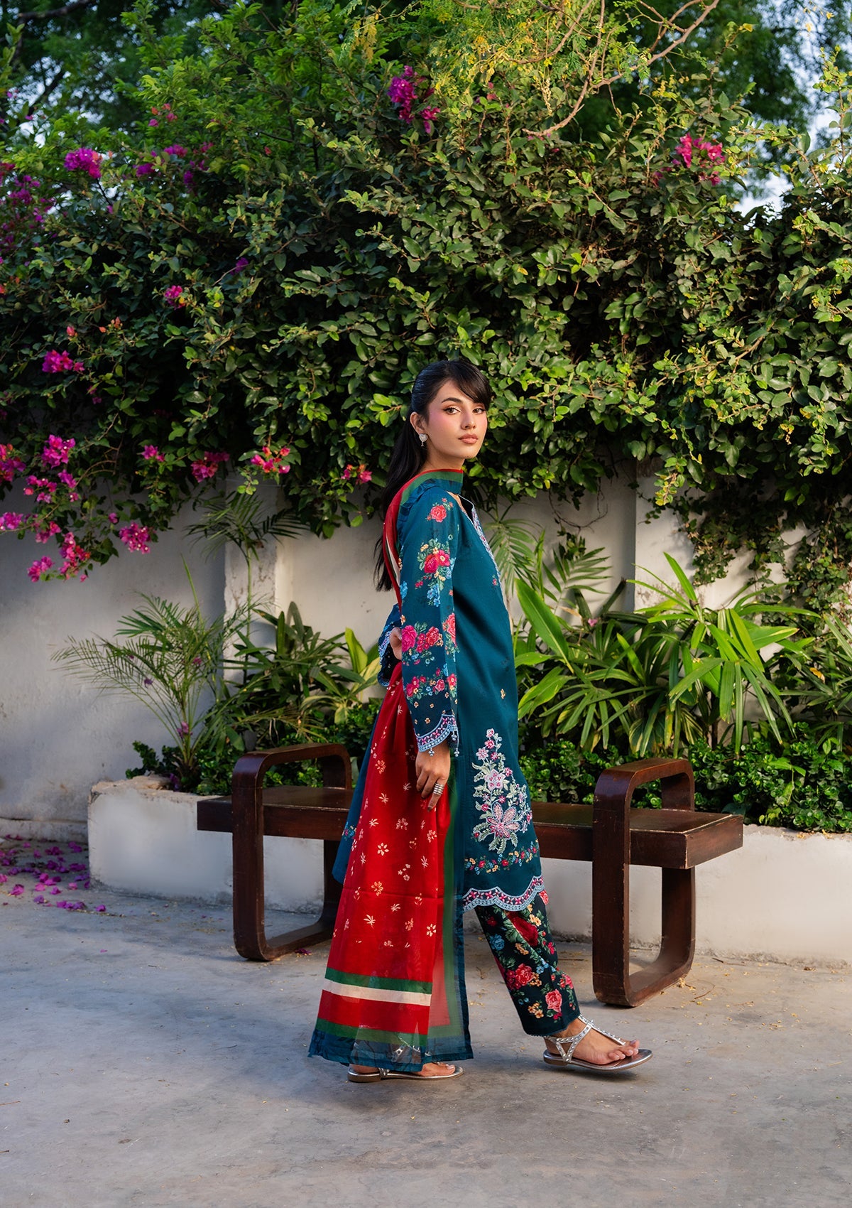 Buy Teal Embroidered Lawn Suit Online in Dubai DXB UAE Abudhabi Meena Bazaar