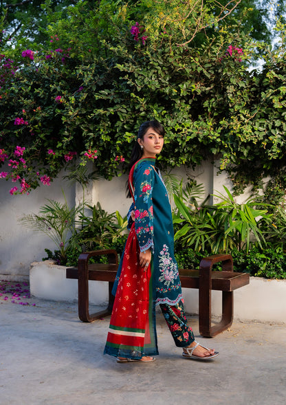 Buy Teal Embroidered Lawn Suit Online in Dubai DXB UAE Abudhabi Meena Bazaar