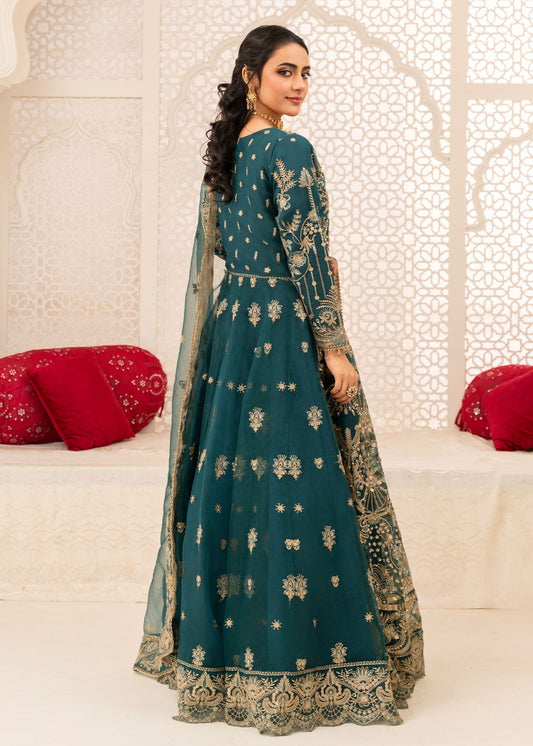 Buy Teal Embroidered Organza Flared Maxi Suit Online in Dubai DXB UAE Abudhabi Meena Bazaar