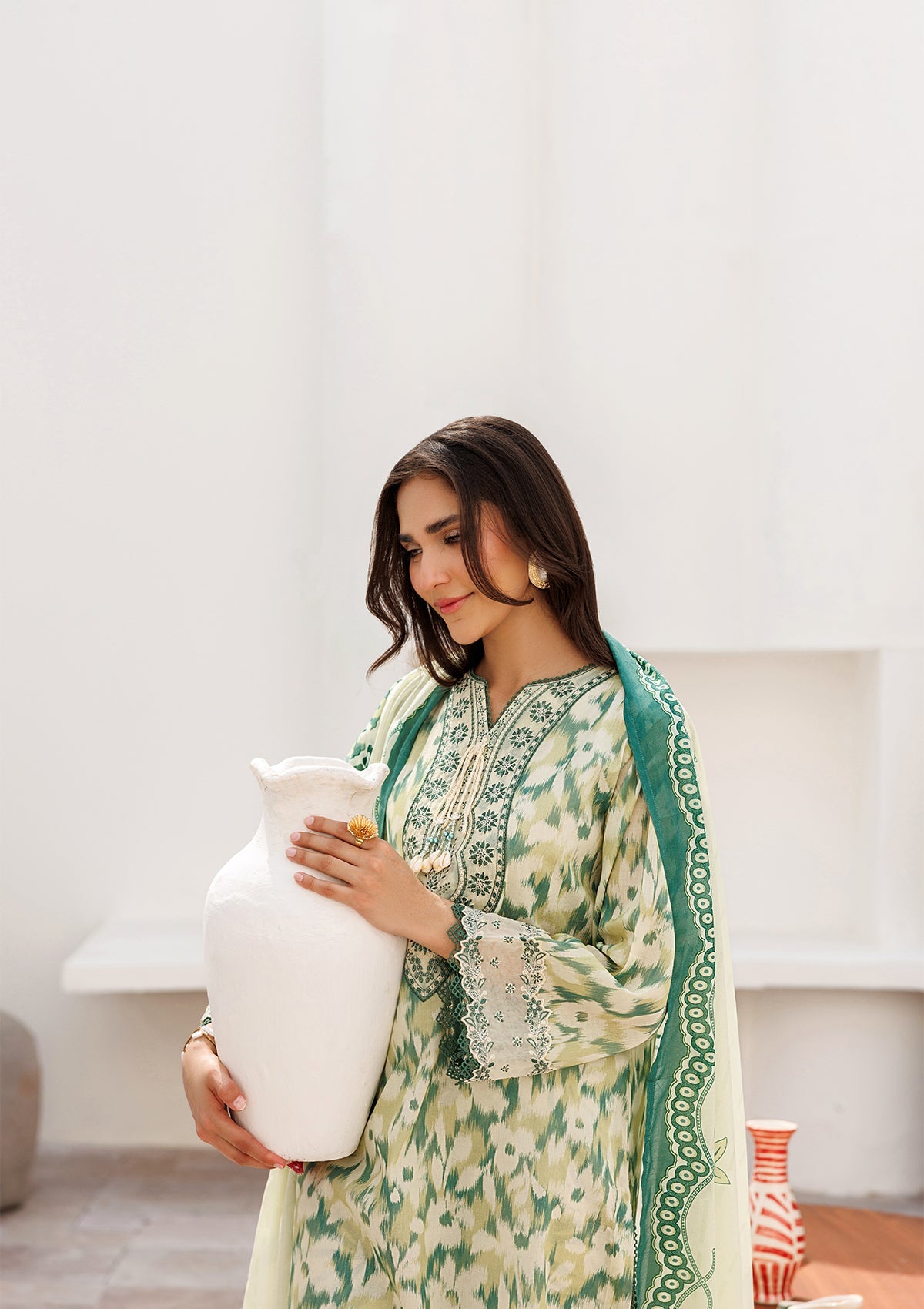 Buy Yellow Green Embroidered Lawn Kurti Online in UK USA Canada