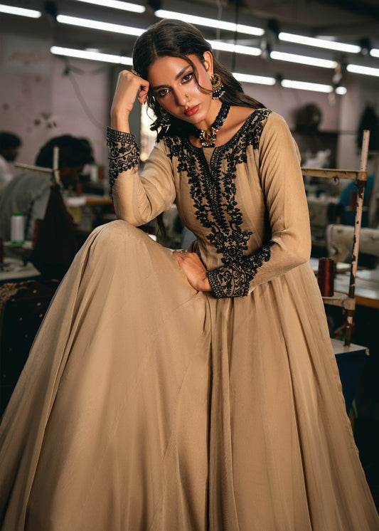 Camel Brown Chiffon Pishwas Kurta Set Online in Dubai DXB UAE Abudhabi Meena Bazaar