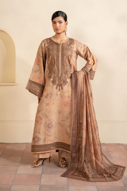 Camel Brown Embroidered Blended Khaddar Pakistani Suit Online in Dubai UAE Abudhabi Ajman Sharjah