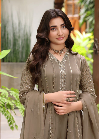 Camel Brown Embroidered Chiffon Festive Wear Outfit Online in Dubai DXB UAE Abudhabi Meena Bazaar