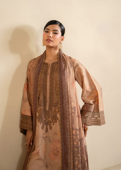 Camel Brown Embroidered Khaddar Unstitched Suit Online in Dubai UAE Abudhabi Ajman Sharjah