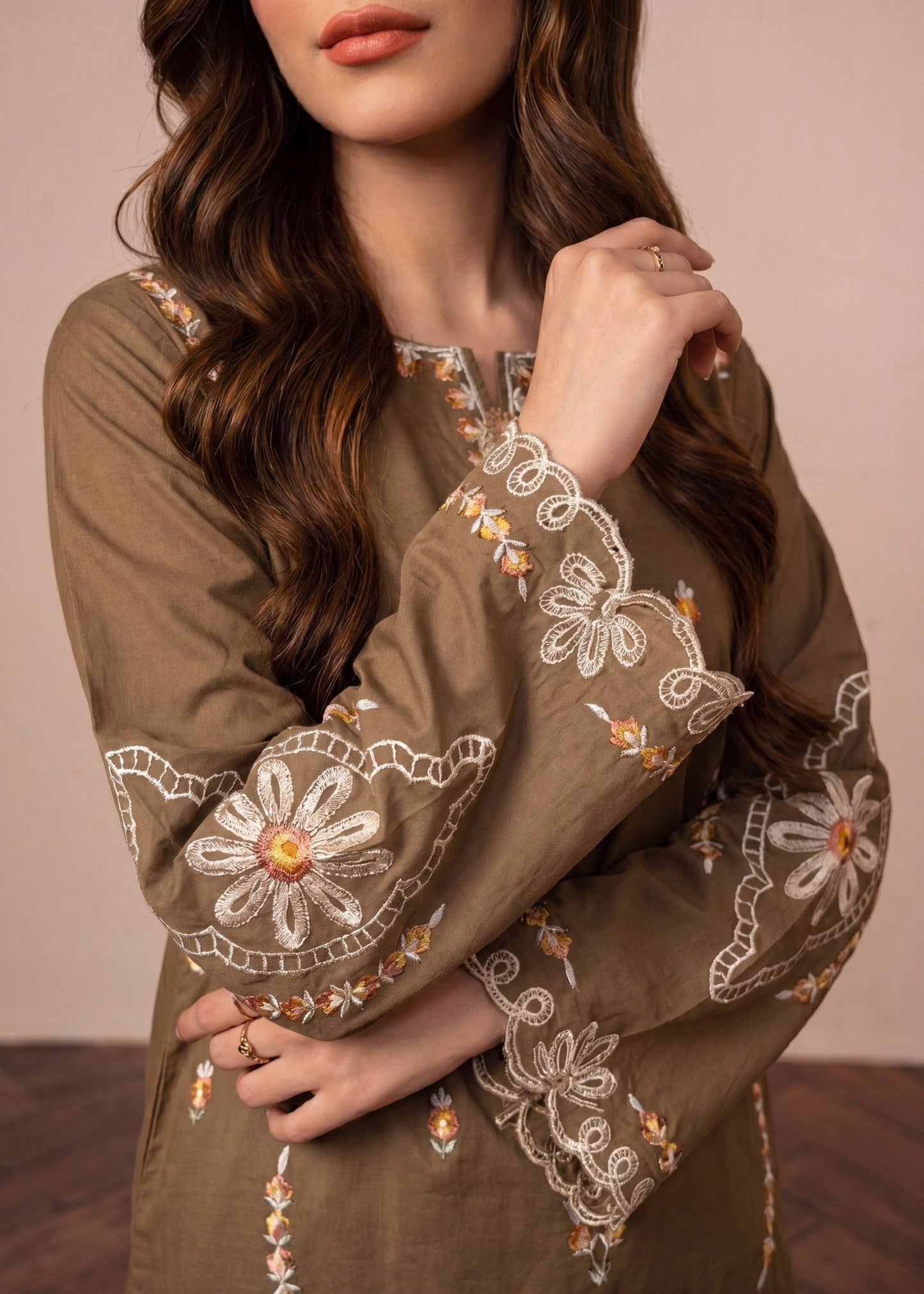 Camel Brown Embroidered Kurta Pajama Online in Dubai DXB UAE Abudhabi Meena Bazaar