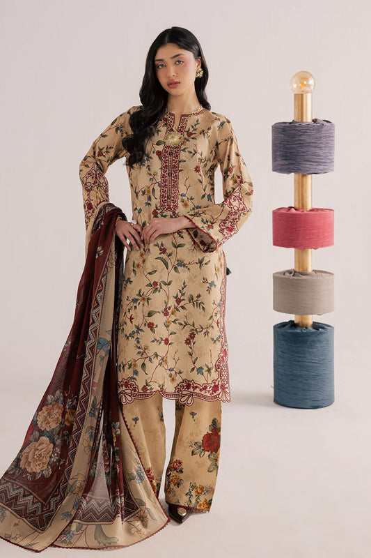 Camel Brown Embroidered Lawn Kurta Set Online in Dubai UAE Abudhabi Ajman Sharjah