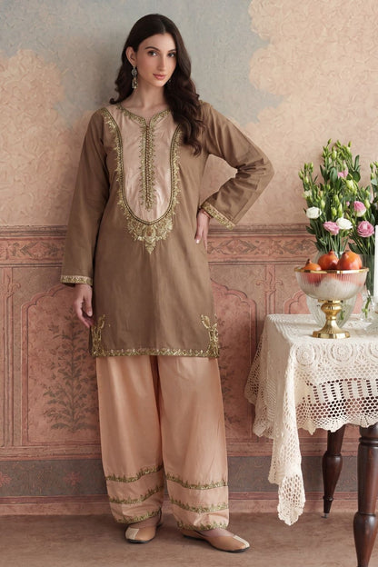 Camel Brown Embroidered Lawn Salwar Suit Online in Dubai UAE Abudhabi Ajman Sharjah