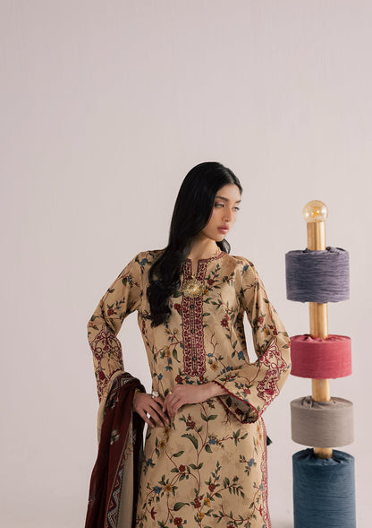 Camel Brown Lawn Embroidered Kurta Set Online in Dubai DXB UAE Abudhabi Meena Bazaar