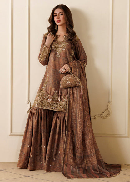 Camel Brown Mirror Work Blended Khaddar Gharara Online in Dubai DXB UAE Abudhabi Meena Bazaar